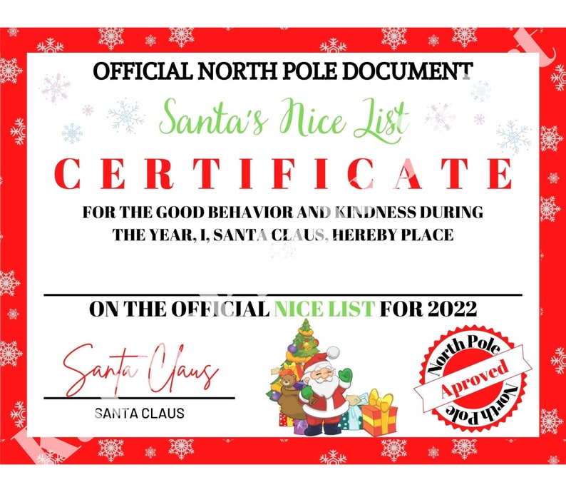 Official Santa's Nice List Certificate | Printable &amp; Editable Digital ...