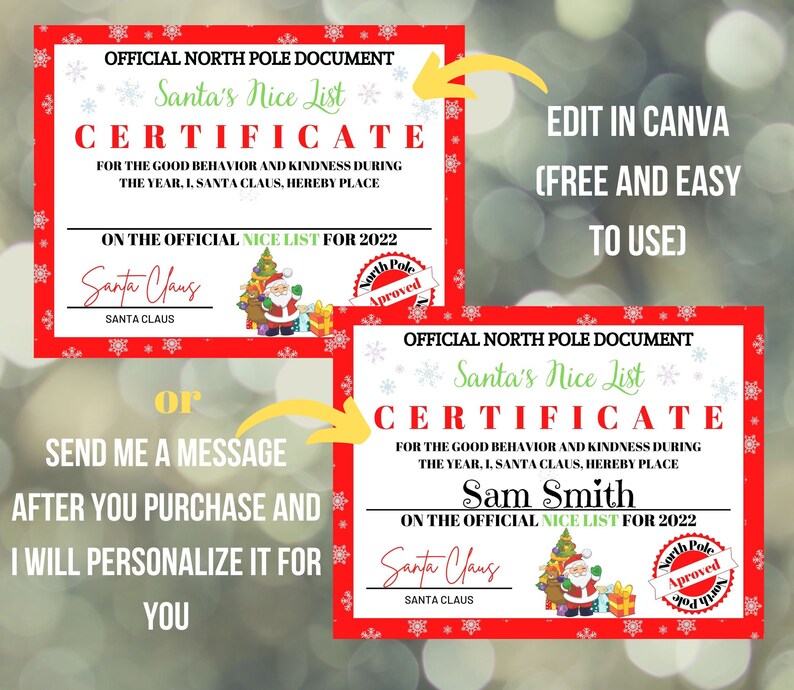 Official Santa's Nice List Certificate | Printable &amp; Editable Digital ...