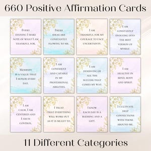 660 Positive Affirmation Cards, Printable Affirmation Digital Cards Deck, Mindfulness and Motivational Cards, Motivational Quote Cards