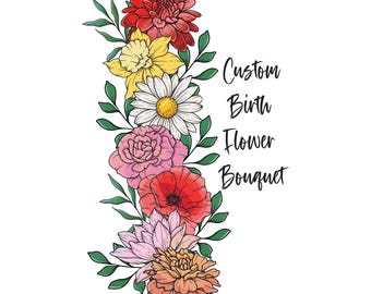 Custom Birth Flower Tattoo Design: Family Bouquet Wrist Wrap (Digital Download A4 JPG File)