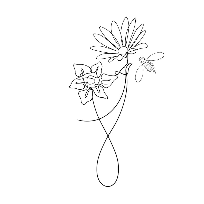 Birth Flower Tattoo Design, Hugging Line Art Birth Flowers, Line