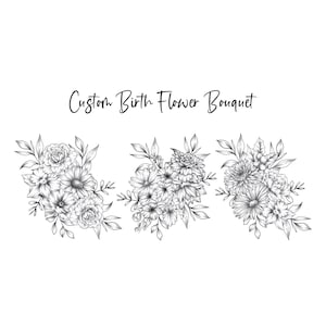 DIGITAL Custom Family Birth Flower Bouquet /Family Birth Month Tattoo Design/ Minimalist Design/ Birth Flowers Line Art Print / A-4
