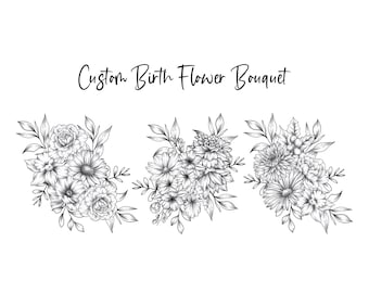 Custom Birth Flower Bouquet Tattoo Design: Family Floral Print (Digital Download)