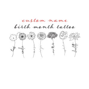 Custom Name Long Sleeve Birth Flower Tattoo /  Birth Flower Name / Digital Downloadable / PNG / JPG / PDF