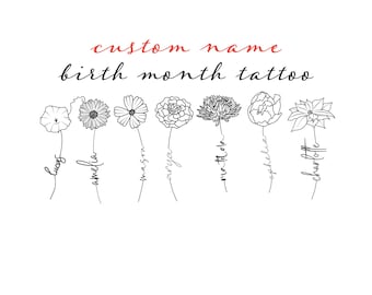 Personalized Birth Month Flower Tattoo Design: Custom Floral Name (Digital Download)