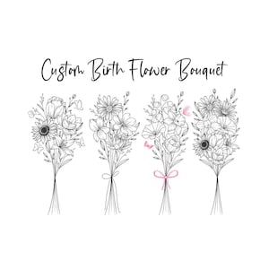 DIGITAL Custom Family Birth Flower Bouquet /Family Birth Month Tattoo Design/ Minimalist Design/ Birth Flowers Line Art Print / A4 -