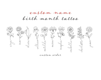 Personalized Birth Month Flower Tattoo Design: Custom Floral Name (Digital Download)