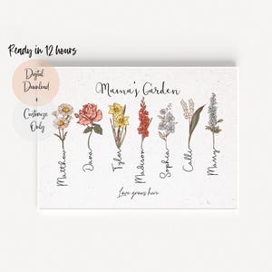 Giardino della nonna / Giardino della mamma / Fiori per il mese di nascita della famiglia / Ordine personalizzato / Stampa di fiori antichi / Download digitale I FORMATO A4.