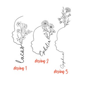 Baby Side Profile Birth Flower Name Minimal Tattoo Design Birth Flower Portraits