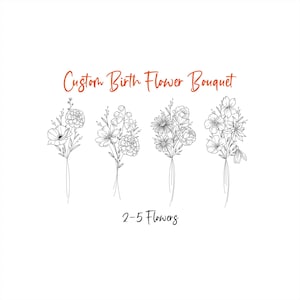 Kundenspezifisches Geburts-Blumenstrauß, Familien-Geburtsmonat Tattoo-Design, Blumenstrauß-Druck, Blumentattoo-Design, 2-5 Blumen, minimalistisches Druckgeschenk