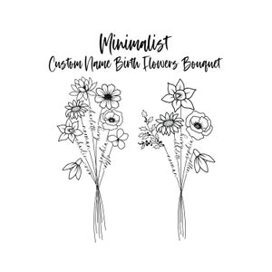 DIGITAL Custom Family Birth Flower Bouquet  With Name / Family Birth Month Tattoo Design / Minimalist Design/ Birth Flowers Line Art Print