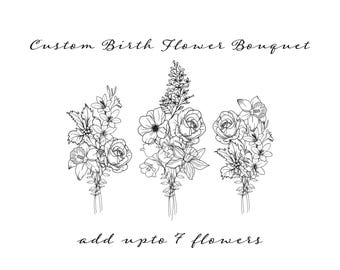 Anpassad födelseblombukett-tatueringsdesign: Familjeblomtryck (digital nedladdning)