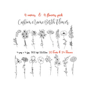 Custom Name Long Sleeve Birth Flower Tattoo /  Birth Flower Name / Digital Downloadable / PNG / JPG / PDF
