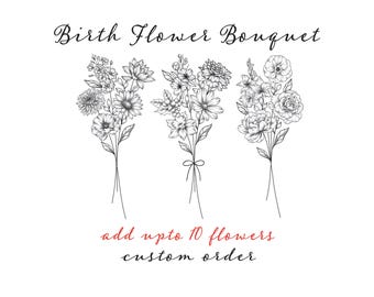 Anpassad födelseblombukett-tatueringsdesign: Familjeblomtryck (digital nedladdning)