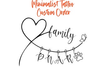 Pochoir imprimable de tatouage minimaliste, conception de nom personnalisé, conception de tatouage personnalisé, images des initiales de la famille en téléchargement numérique