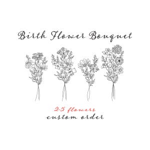 Custom Birth Flower Bouquet, Family Birth Month Tattoo Design, Flower Bouquet Print, Floral Tattoo Design,2-5 Flowers, Minimalist Print Gift