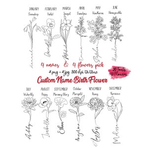 Custom Name Design, Tattoo Design Custom, Birth Flower Tattoo, Birth Flower Name, Tattoo Commission png, Custom PNG Design, Floral Name