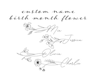 Custom Birth Flower Name Tattoo Design: Floral PNG (Digital Downloadable File)