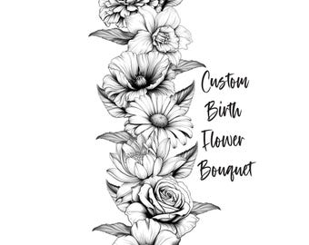 Custom Family Birth Flower Tattoo Design: Minimalist A4 (Digital Download)