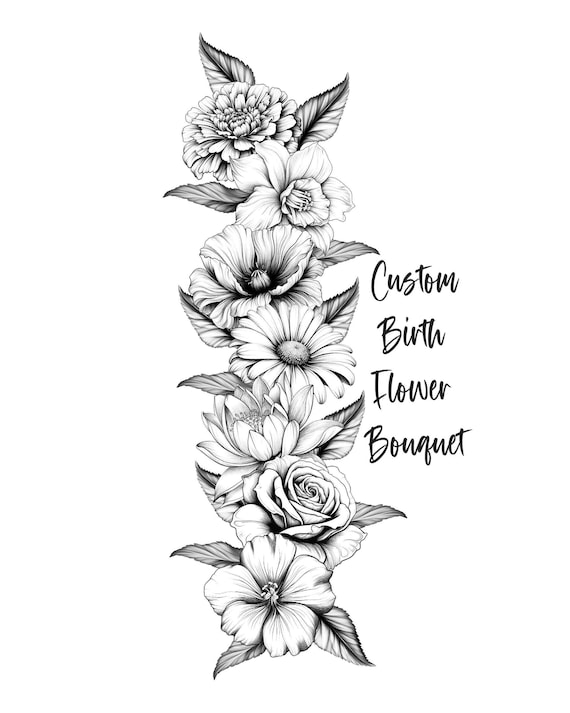 Custom Family Birth Flower Tattoo Design: Minimalist A4 (Digital Download)