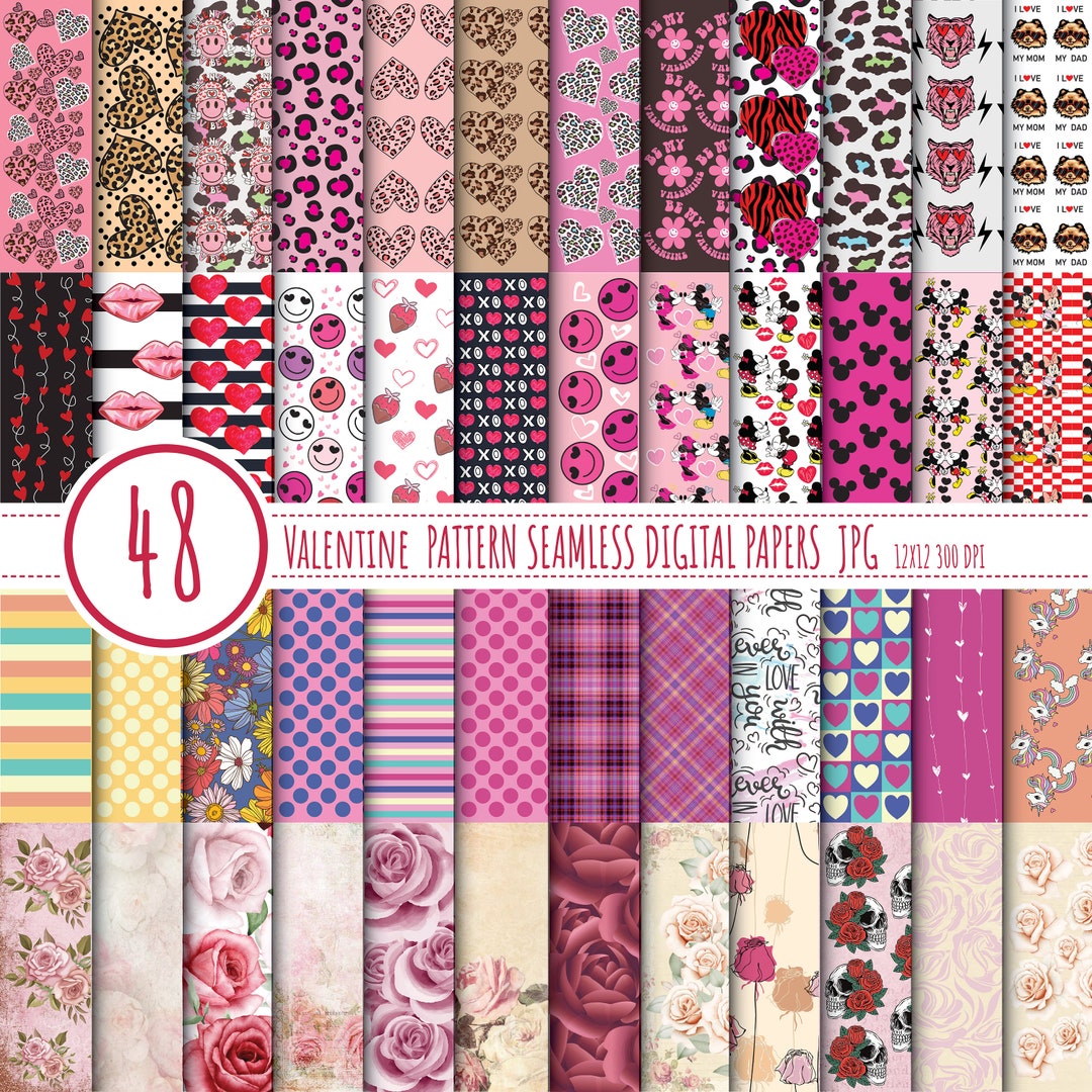 Valentine Digital Paper, Valentine’s Day Scrapbook Papers, Hearts