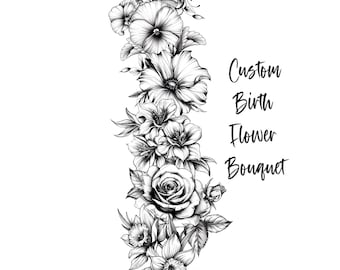Custom Family Birth Flower Tattoo Design: Minimalist  A4 (Digital Download)