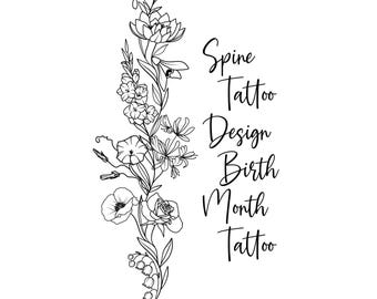 Anpassad familjedesign för tatuering med blomma i ryggen (digital nedladdning)