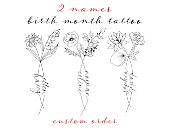 Custom Birth Flower Tattoo Design: Personalized Couple/Family Art (Digital Download, PDF/JPG/PNG Files)
