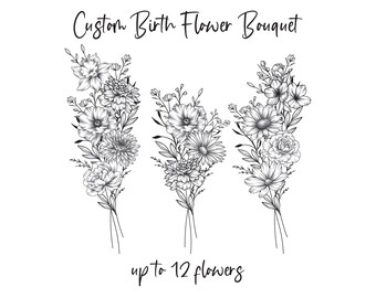Custom Birth Flower Bouquet Tattoo Design: Family Floral Print (Digital Download)