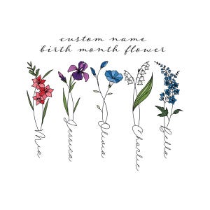 Custom name flower With Color |Long Sleeve Birth Flower Tattoo|Floral Name Tattoo Commission | Birth Flower Name | Digital Downloadable PNG