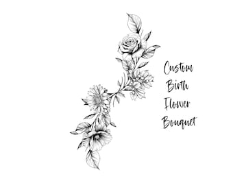 Birth Flower Tattoo Design: Family Bouquet Wrist Wrap (A4 Digital Download )