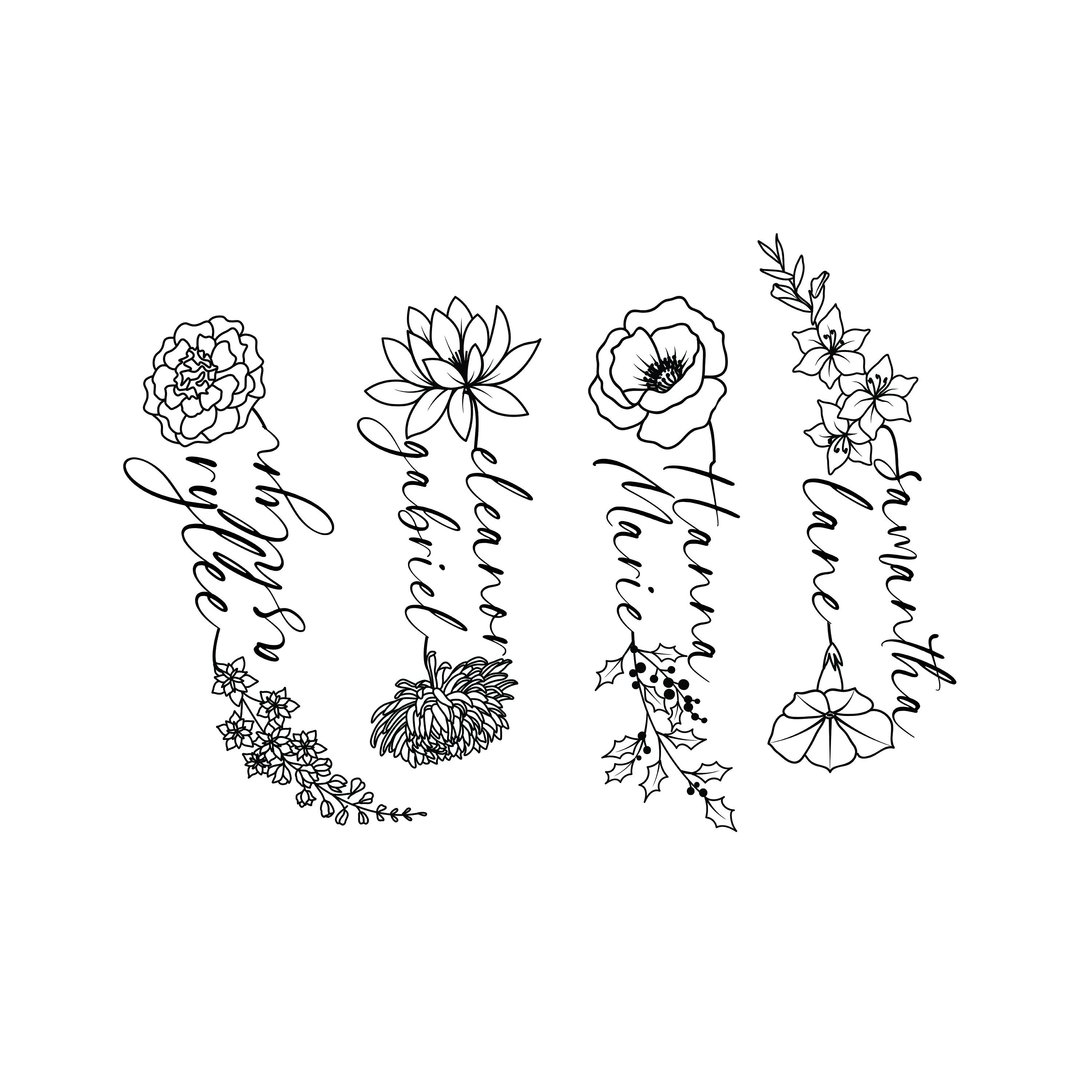 Custom Birth Flower Tattoo Design: Two Names, Floral Line Art (digital  Download) - Etsy, image size:3000x3000