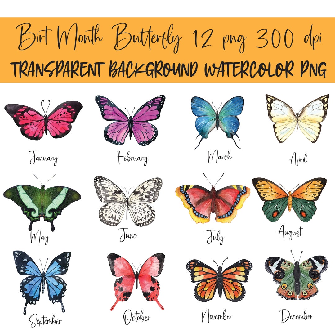 Birth Month Watercolor Butterflies PNG, Mom, 12 Layered Butterflies