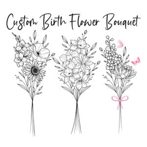 DIGITAL Custom Family Birth Flower Bouquet /Family Birth Month Tattoo Design/ Minimalist Design/ Birth Flowers Line Art Print / A4 -x