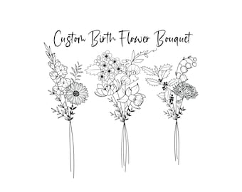 Custom Birth Flower Bouquet Tattoo Design: Family Floral Print (Digital Download)