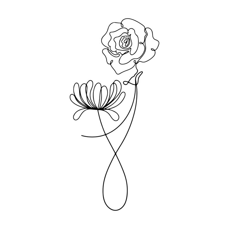 Birth Flower Tattoo Design, Hugging Line Art Birth Flowers, Line