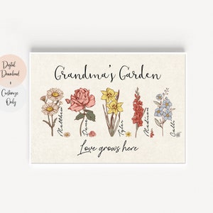 Grandma's Garden | Mom's Garden | Family Birth Month Flowers | Custom Order | Antique Flower Print | Digital Download I A4 SIZE