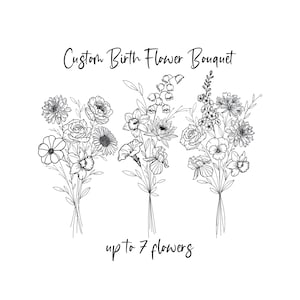 2-7 DIGITAL Custom Familie Geburt Blumenstrauß / Familie Geburtsmonat Tattoo Design / Geburtsblumen Line Art Print / A4 SIZE