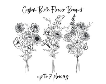 Custom Birth Flower Bouquet Tattoo Design: Family Floral Print (Digital Download)