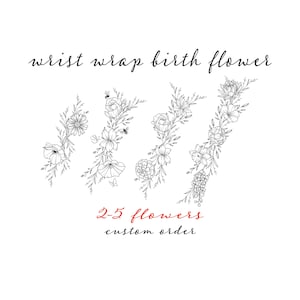 Wrist Wrap Birth Flower Tattoo Design / 2-5 Flowers /Family Birth Month Tattoo Design/ Minimalist Design / a4
