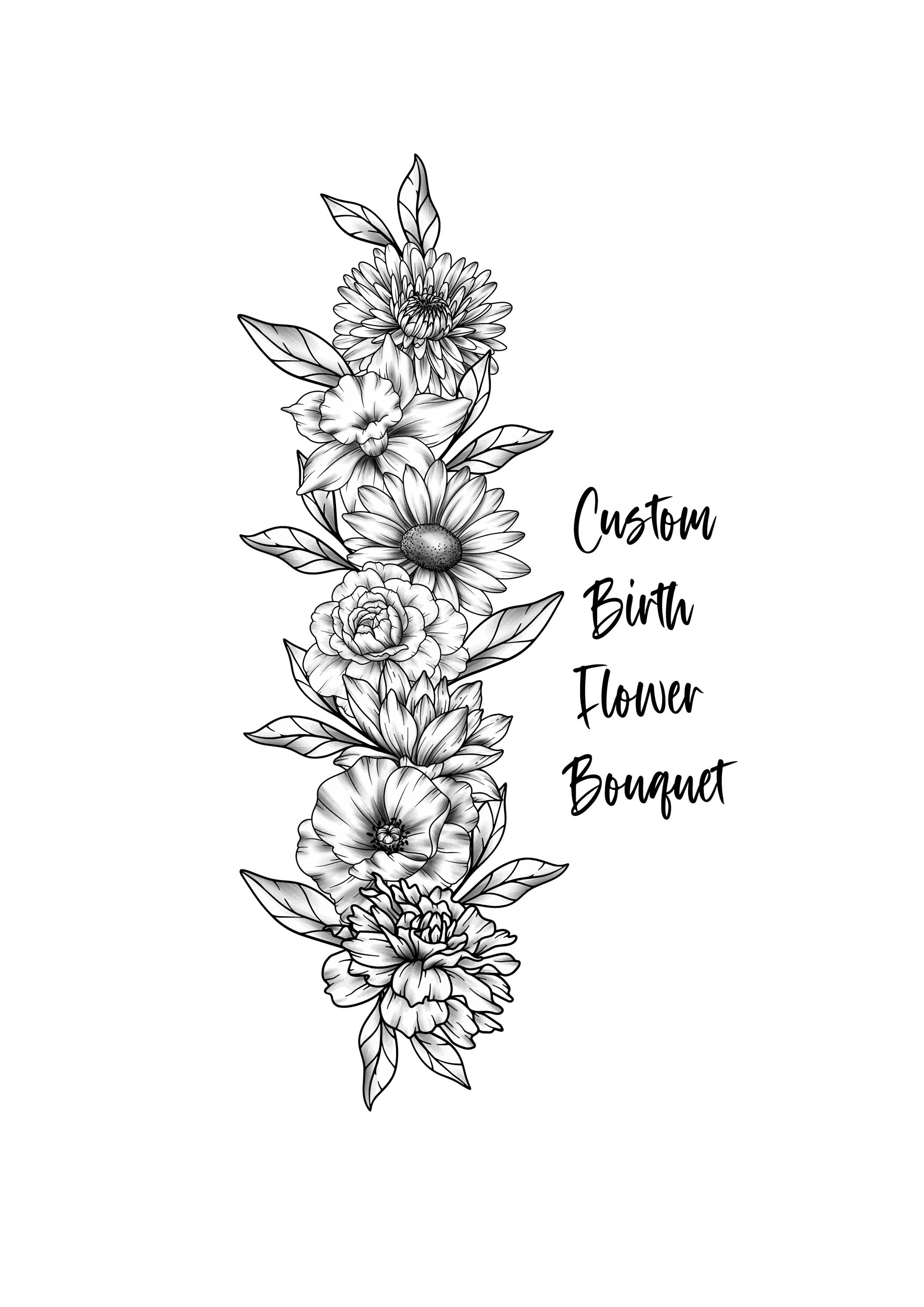 Custom Birth Flower Tattoo Design: Family Bouquet (Digital Download)