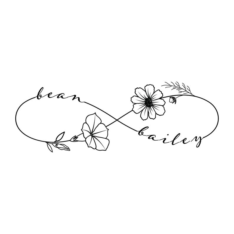 Custom Birth Month Flowers Infinity Tattoo Design , 2 Names ...