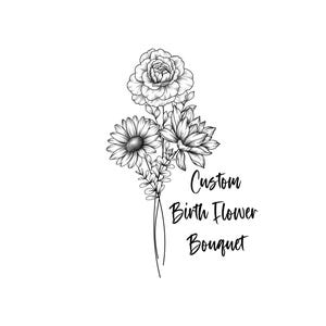 DIGITAL Custom Family Birth Flower Bouquet /Family Birth Month Tattoo Design/ Minimalist Design/ Birth Flowers Line Art Print / A&4