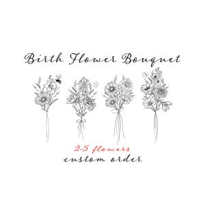 Custom Birth Flower Bouquet, Family Birth Month Tattoo Design, Flower Bouquet Print, Floral Tattoo Design,2&5 Flowers, Minimalist Print Gift