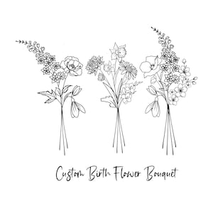 DIGITAL Custom Family Birth Flower Bouquet / Custom Birth Month Flower / Minimalist Design/ Birth Flowers Line Art Print / A4-A3 SIZE