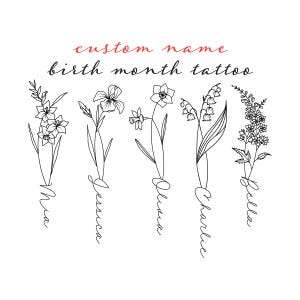 Personalized Birth Month Flower Tattoo Design: Custom Floral Name (Digital Download)