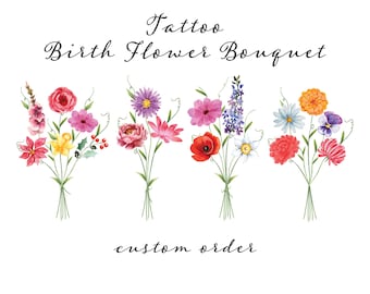 Custom Birth Flower Bouquet Tattoo Design: Minimalist Art (Digital Download)