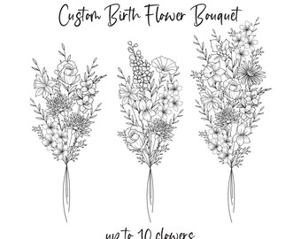 Custom Birth Flower Bouquet Tattoo Design: Family Floral Print (Digital Download)