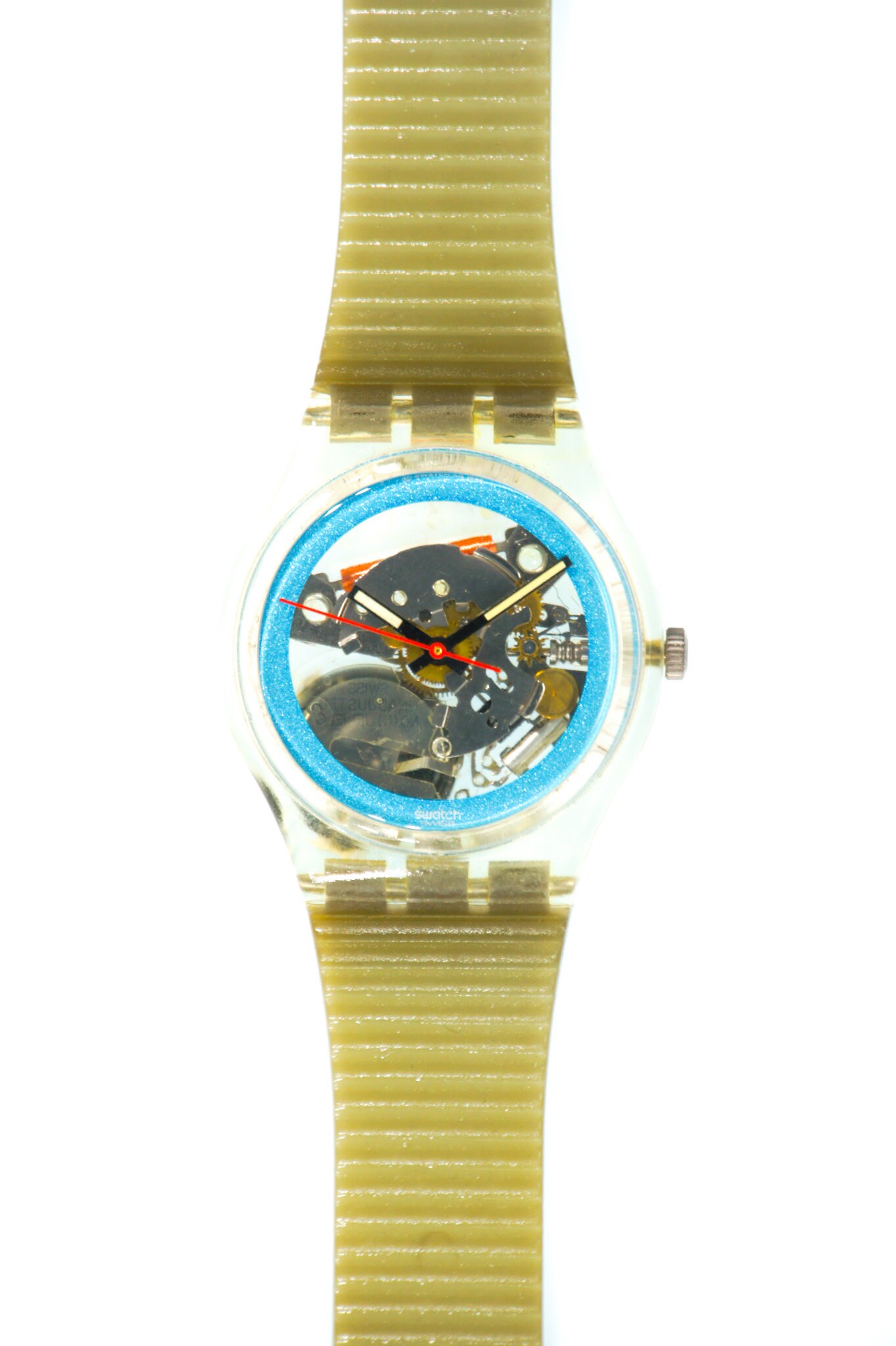 Vintage Swatch Watch Lionheart Clear Case with Blue Strap Swiss Quartz 80s GK144 Swatch Women Rubber Band Wristwatches for sale | eBay main image 3