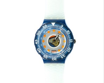 1993 Vintage Swatch Scuba "SILVER TRACE", SDN107, nunca usado, en caja Swatch, con batería nueva
